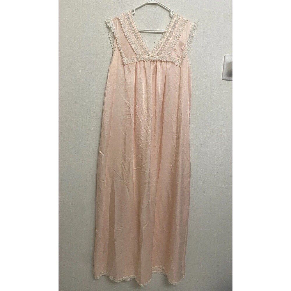 VTG Christian Dior Lingerie Nightgown Maxi Dress Sz L Pink Satin Lace Cottage